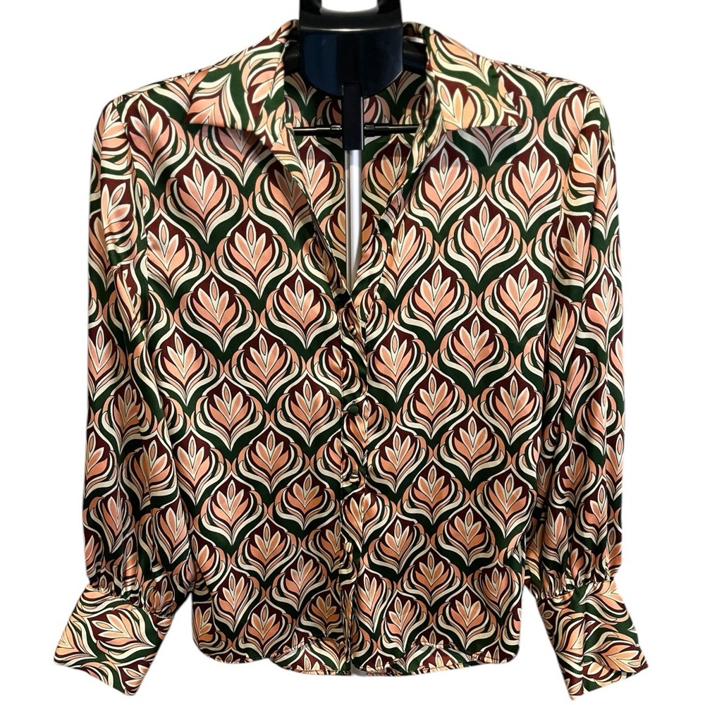 Zara Retro 70s Inspired Blouse Business Casual Boho Paisley Patterned Top